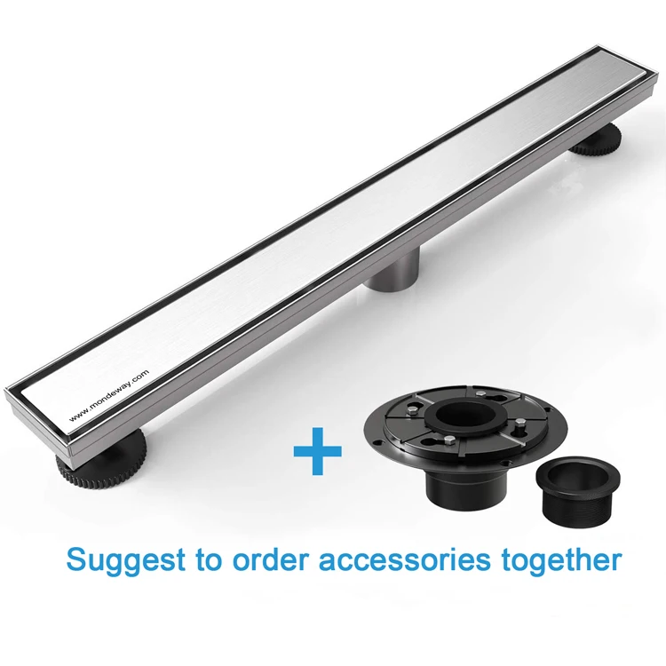 Mondeway Reversible 2-in-1 Flat Cover Brushed Nickel Stainless Steel Bathroom Floor Drain 24 Inch Linear Shower Drain