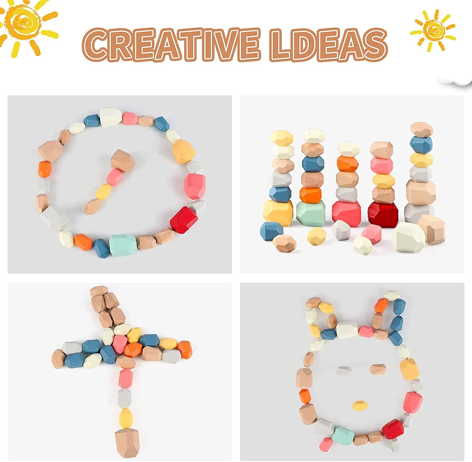 Educational Montessori Wooden Toys Wooden Rainbow Building Blocks