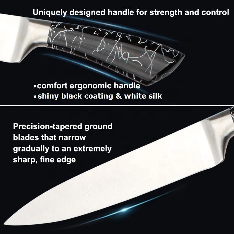 
Удивительные товары 2021 хорошее качество блестящие черные королевские 8 шт. ножи шеф-повара из нержавеющей стали набор кухонных ножей с акриловой подставкой 