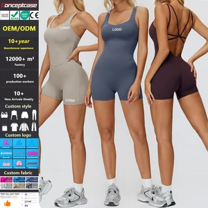 Custom Style Color Fabric Logo Onesie Crossback Bodysuit Tight One-Piece Conjunto De Yoga Wear Suit Women Fitness Sport Jumpsuit