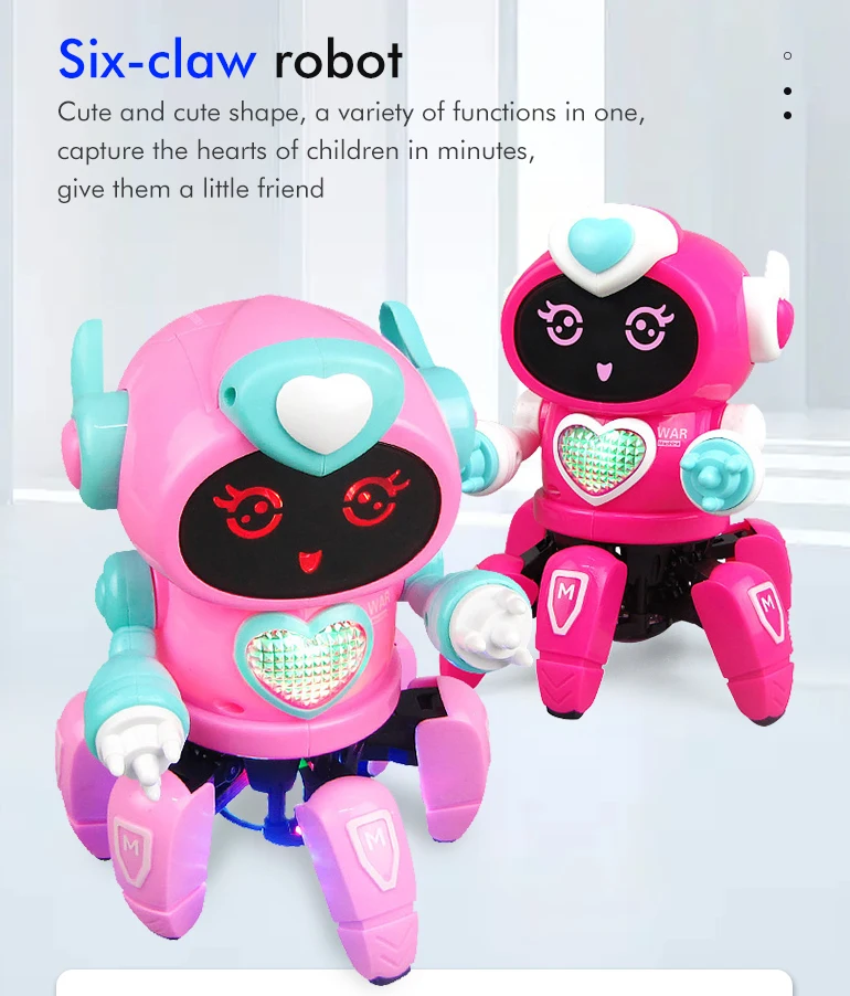 Hot selling smart space six-claw robot educational interactive walking music light dancing robot toy with light and music