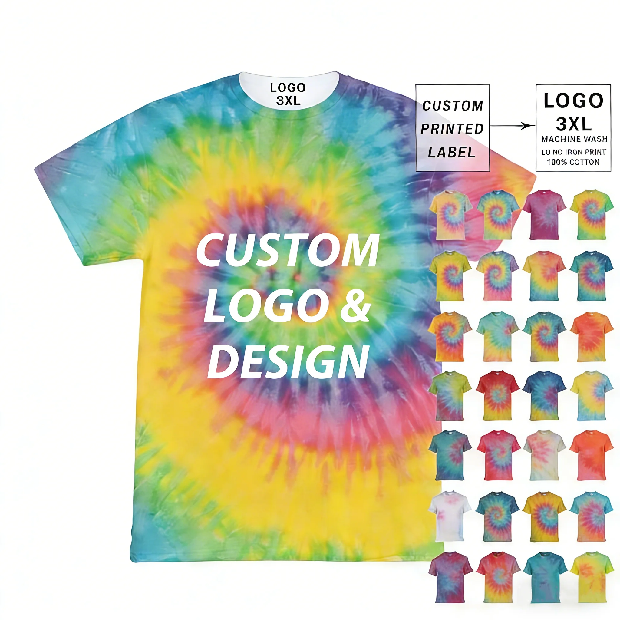 New Trending T Shirt Tye Dye T-Shirts Oem 3D Printing Bleached Tee Heat Transfer Men's Tie-Dye T-Shirt for Men Sublimation