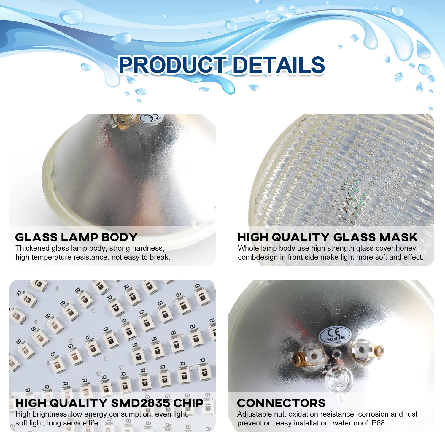12V RGB LED Pool Light – IP68 Waterproof, 36W, 2500 Lumens, For Above Ground Pools