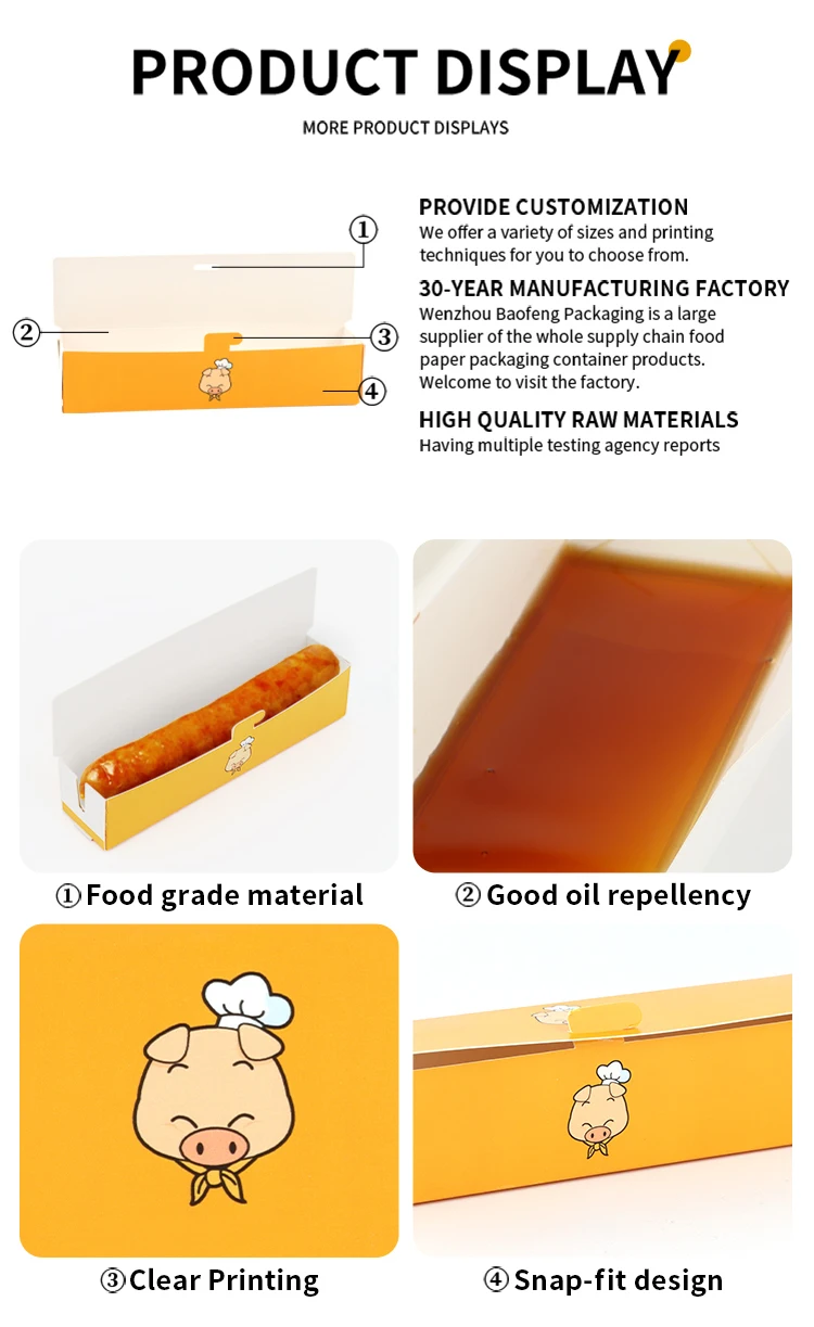 product bread hot dog box kraft paper disposable paper tray with lid rectangular cheese hot dog trays takeout sausage snack box-5