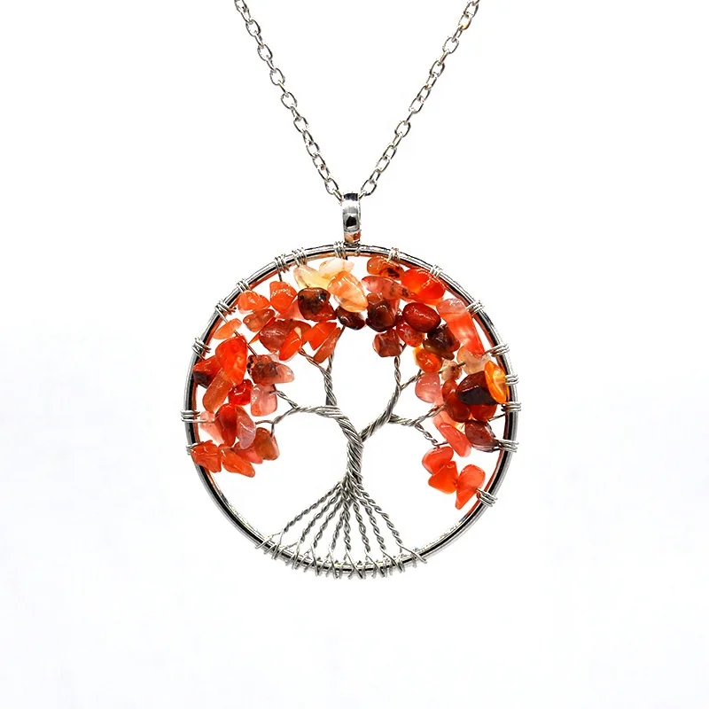 Handmade Jewelry Tree of Life Pendant Sliced Agate Stone Pendant Necklace