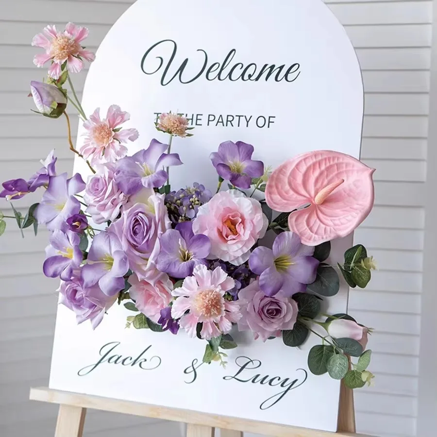 Luxury Style White Plastic Flores Artificial Flowers High Quality Welcome Signs No Electricity Required Wedding Party Decoration