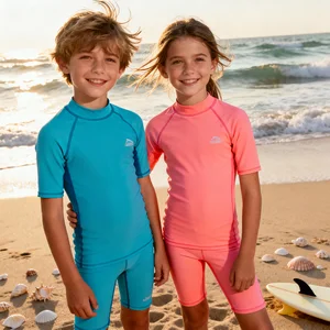 Custom logo Quick-Drying Solid Color Short Sleeve Rash Guard Swimming Pullover Boys Girls RashGuard for Beach Surfing