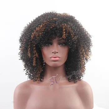 Shenzhen 19" Medium Long Oprah Curls Black Mix Copper Afro Kinky Curly Wigs Hairstyles For Black Women With Rohs Certificated