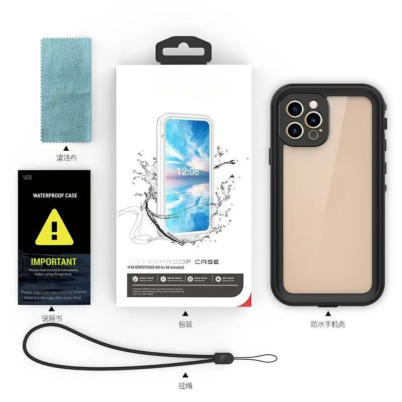 Oem Transparent Waterproof Diving Mobile Phone Phone Case Anti Drop Cell Phone Cover For Iphone 15 14 13 12