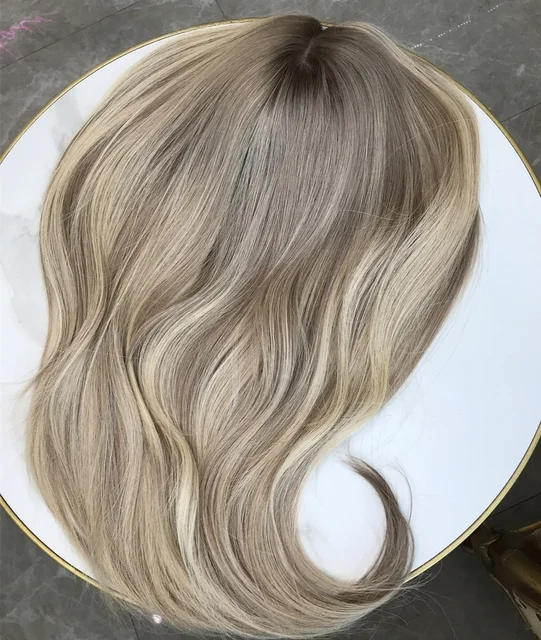 Virgin European Human Hair Swiss Lace Topper Highlights Color 6x7 7x9 Silk Base Topper For White Woman