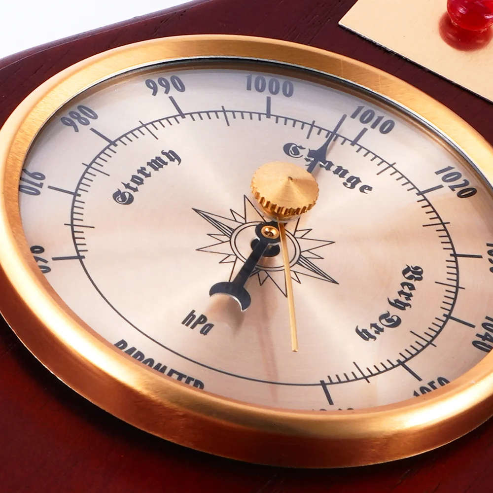 Free Samples Multi-function Wooden Weather Station Mechanical Clock Analog Barometer Thermo Hygrometer