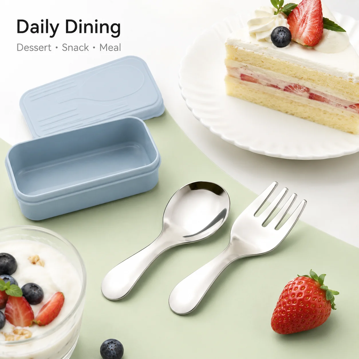 Portable Stainless Steel Spoon Fork Set with Travel Case for Lunch Box Camping School Outdoor Cutlery Set