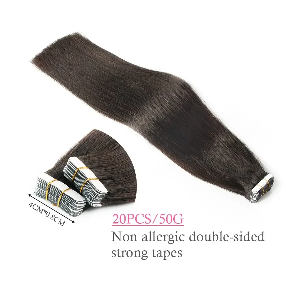 Extension per capelli lisci naturali con nastro adesivo, capelli umani, 100% Remy, trama di pelle senza cuciture, nastro biadesivo invisibile per capelli da donna_voghion.com