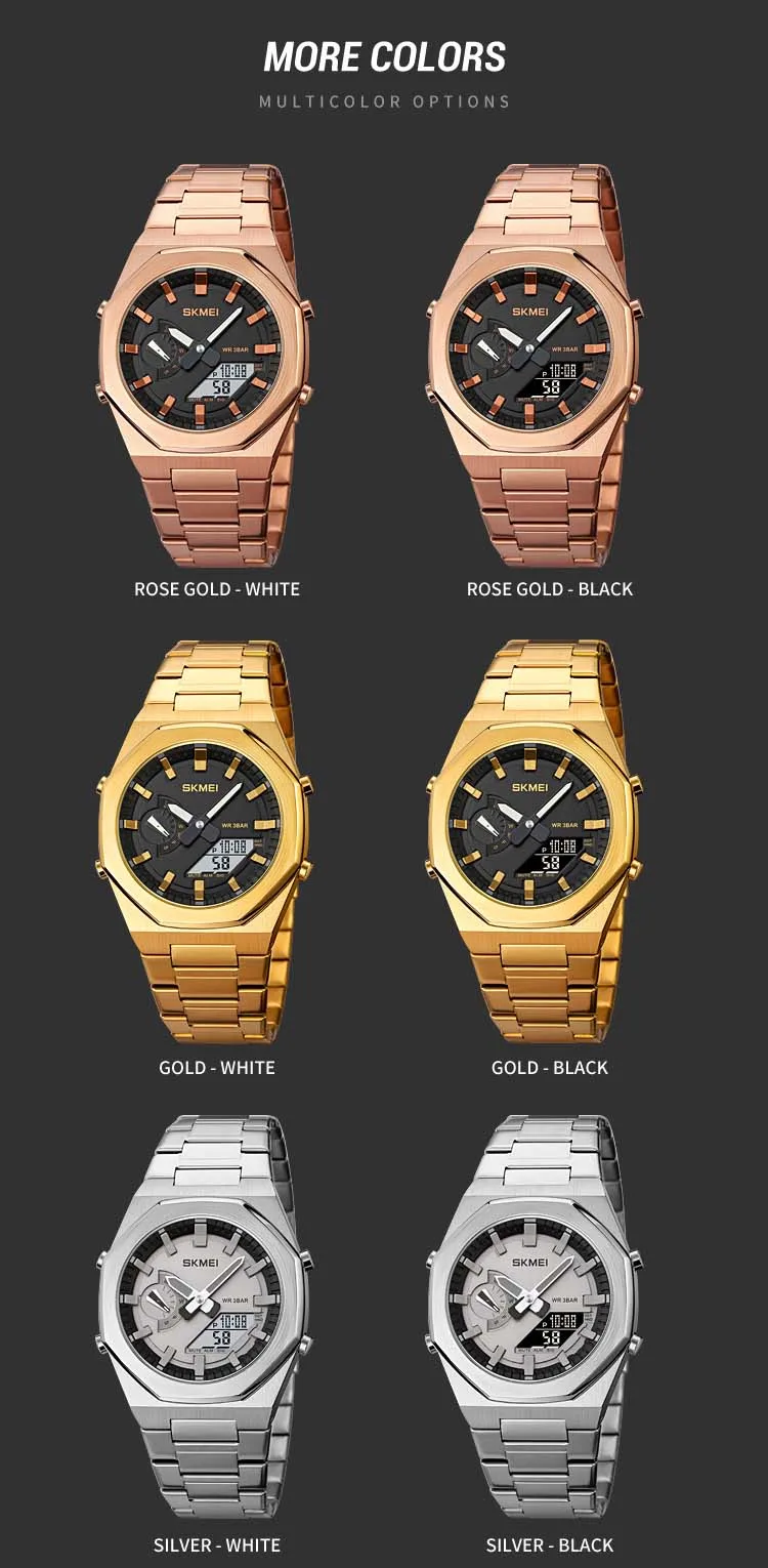 Skmei 1816 Fashion World Man Quartz Watch Costume Stainless Steel Band Double Display Chronograph Character Casual Watch Set