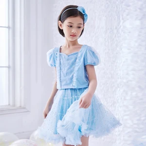 Disney Sequin Trim Soft Tulle Fabric Comfort Fit Girls Two-Piece Dress for Christmas and Birthday Parties