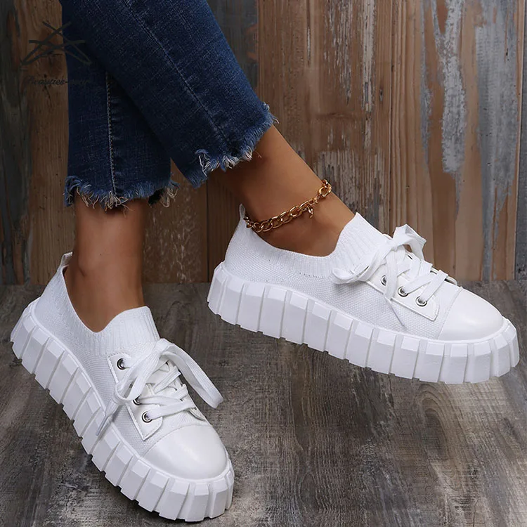 Grote Maat Dames Tennissneakers Dames Veters Dikke Zool Ademende