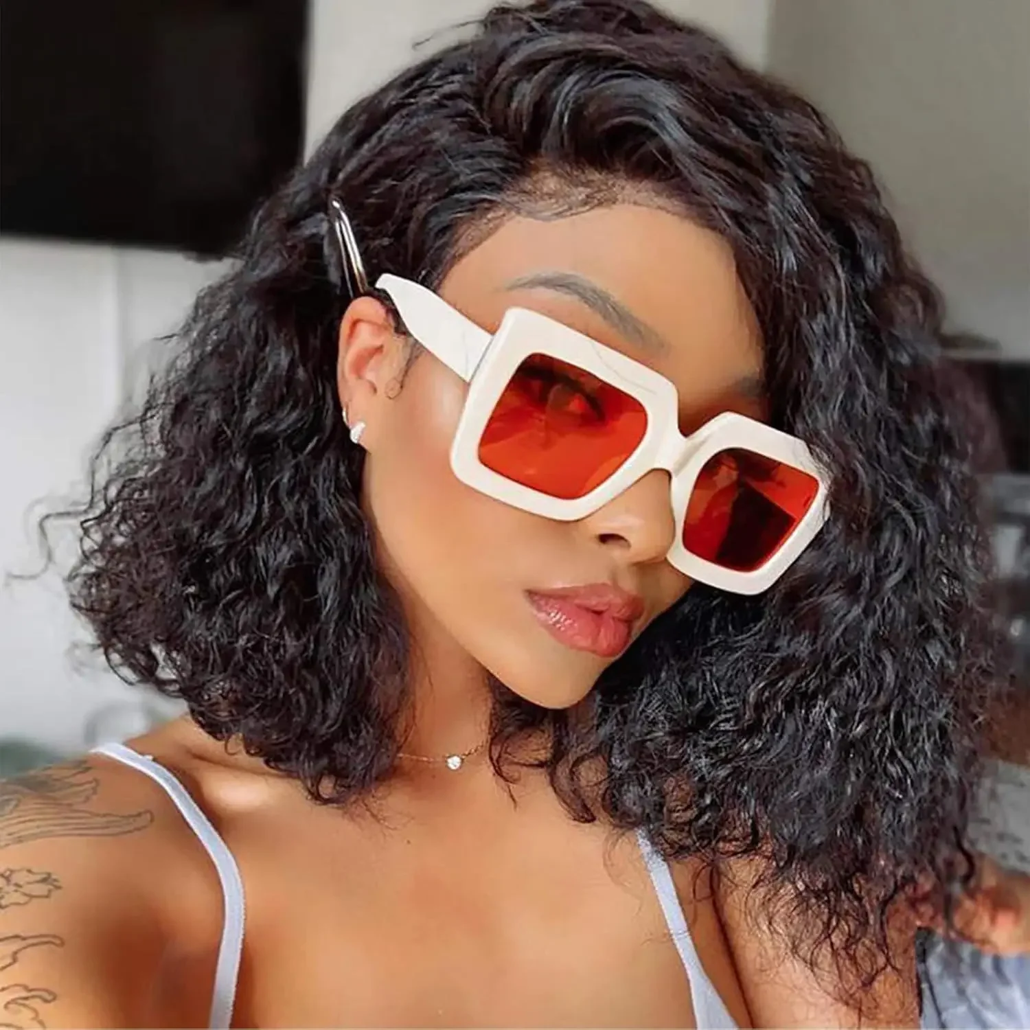 Short Curly Bob Brazilian Human Hair Lace Front 13X4 Lace Frontal Deep Wave Wigs For Women_voghion.com