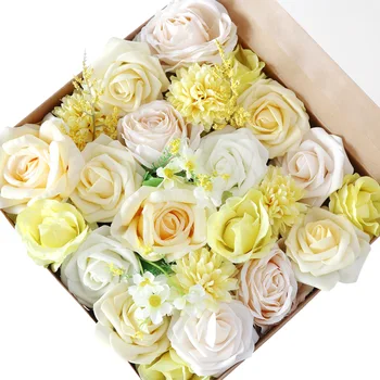 Artificial yellow rose Flower hot sale Gift Boxes for wedding Valentine's Day home decoration