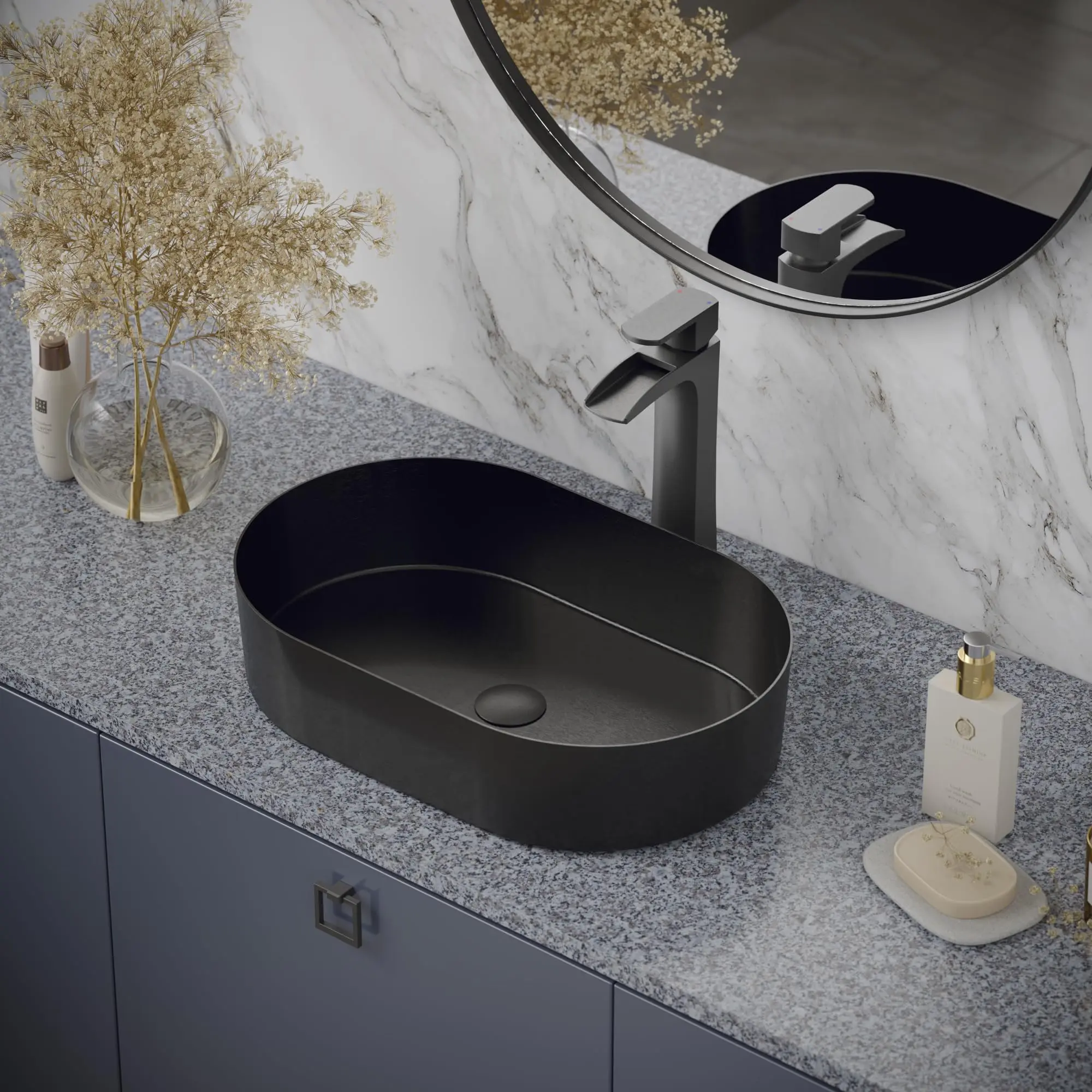 Luxury Stainless Steel Oval Shaped Sink Modern Residential Bathroom Sink