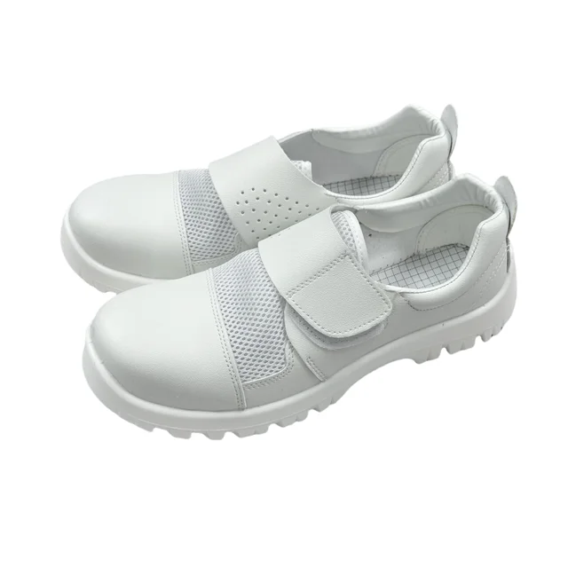 White Genuine Pu Leather New Fashion Breathable Mesh Work Steel Toe Industrial Cleanroom White Esd Safety Shoes