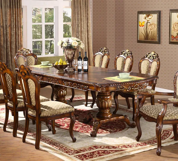European Antique 8 And 10 Seat Wooden Rotating Rectangle Dining Room Table And Chair Set golden tables