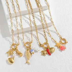 Stainless Steel Ocean Theme Pendant Necklace for Women 18K Gold Plated Minimalist Chain Wholesale Light Luxury Jewelry Supplier
