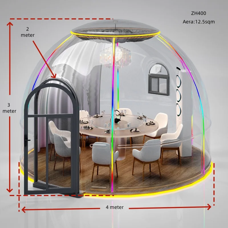 Custom Size Outdoor Igloo Tent 3.5m PC Clear Bubble Transparent Tent Waterproof Dome Tent for Casual Cafe