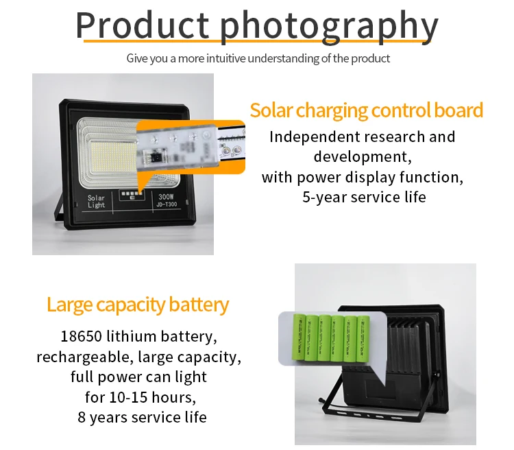 IP67 Aluminum ABS 200w SMD Solar powered Flood Lights Outdoor Led Flood Light With Power Display