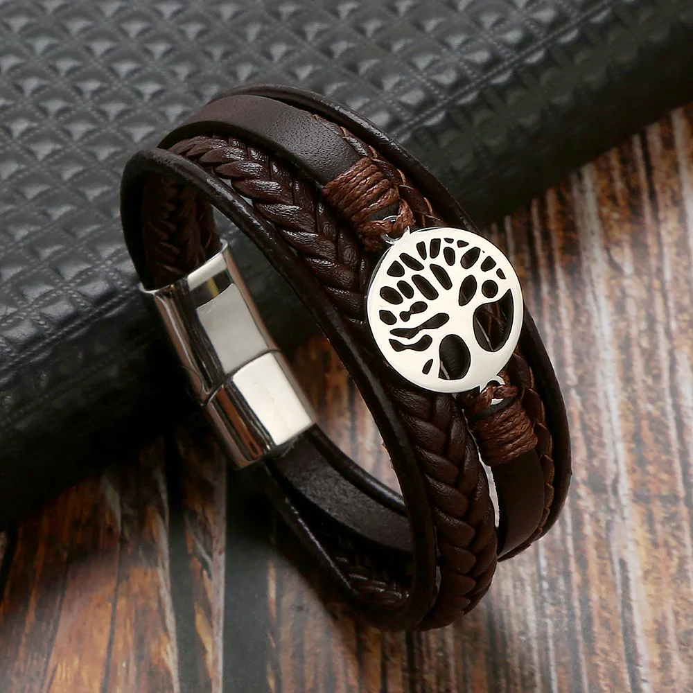 Herren Armband Aus Geflochtenem Leder & Edelstahl Mit Magnetschließe - Modisches Schmuckstück Für Männer & Jungen