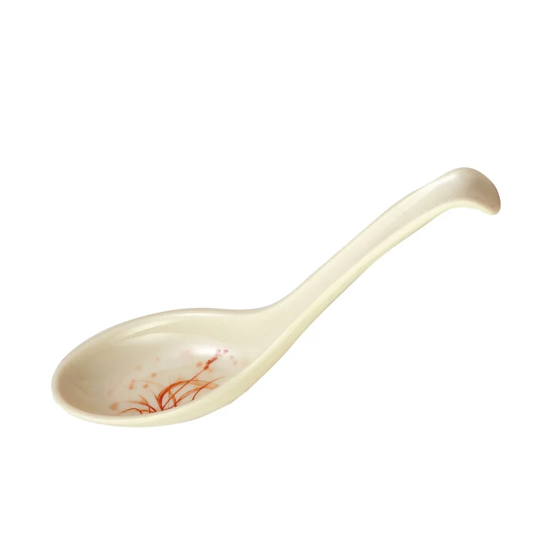 Free Sample Customized Logo Asian Rice Soba Noodle Ramen Chinese Won Ton Melamine Soup Spoon
