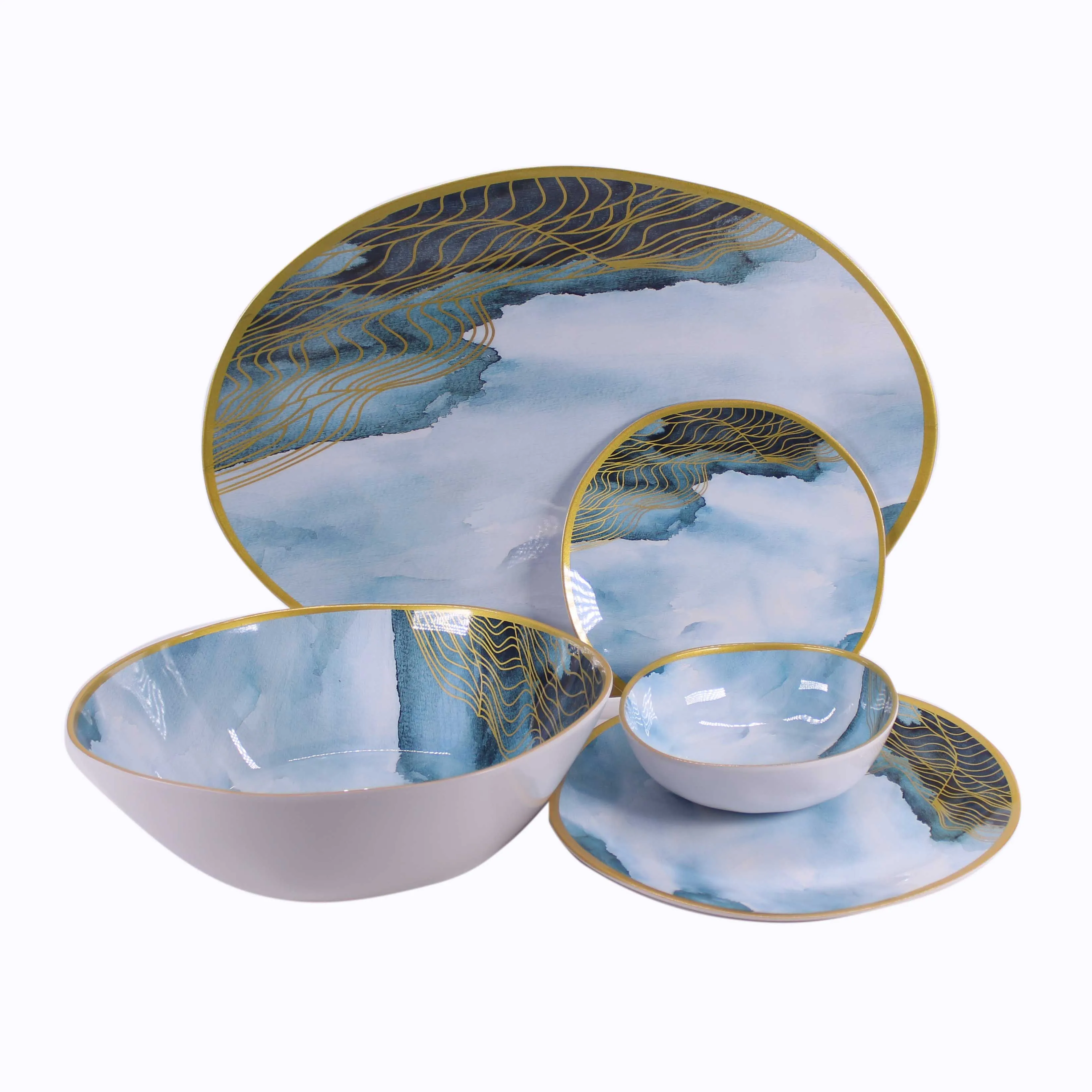 Irregular custom printing golden edge melamine dinnerware unbreakable melamine plates melamine bowls