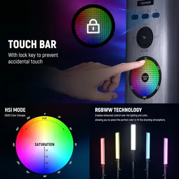 NEEWER RGB Light Wand with 2.4G/APP Control Upgraded 360 Touchable RGBWW Hue Mixer Photography Handheld LED Video Lighting detail image