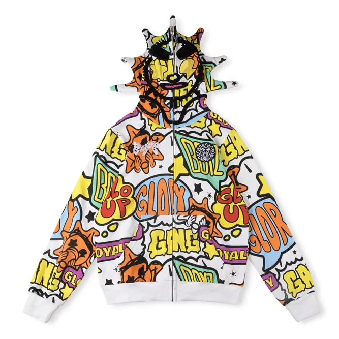 Glo Gang Graphic Zip Up Hoodie for Men - Winter Pullover