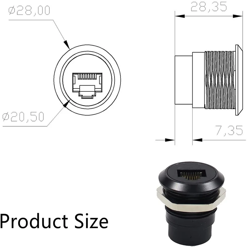 RJ45 Shielded Round Panel Mount Coupler Connector with Dustproof Cover