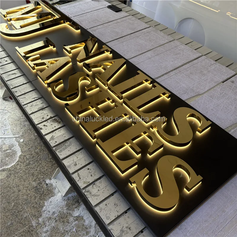 Gold Wall Letters LED Backlit Signs With High Quality Metal Letters