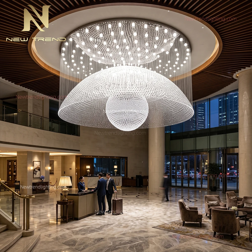CPL-522 Custom Cascading Crystal Chandelier: Luxury Architectural LED Lighting Manufacturer for Hospitality Projects
