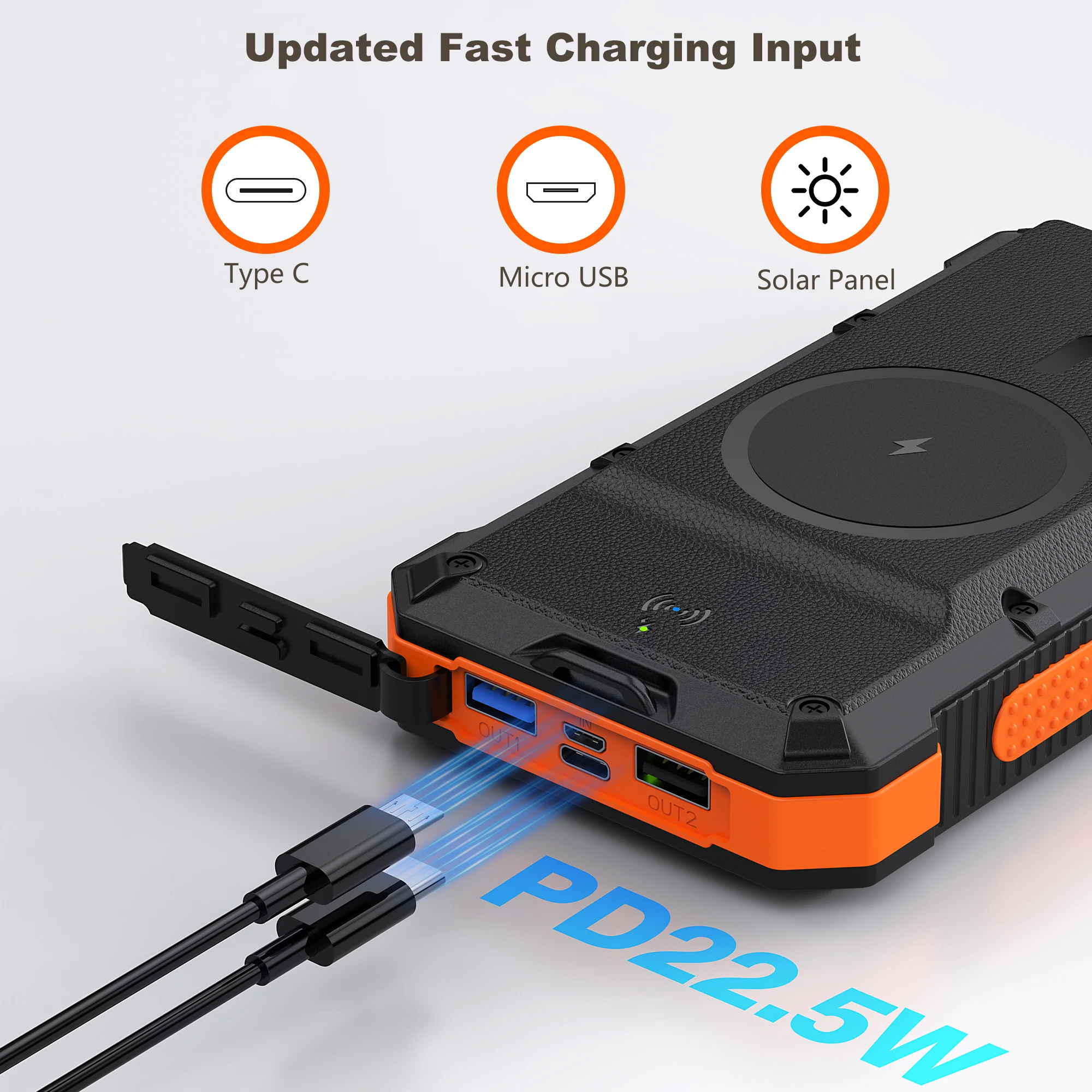 Wireless Solar Charger Battery Pack 20000mah Portable Sun Energy