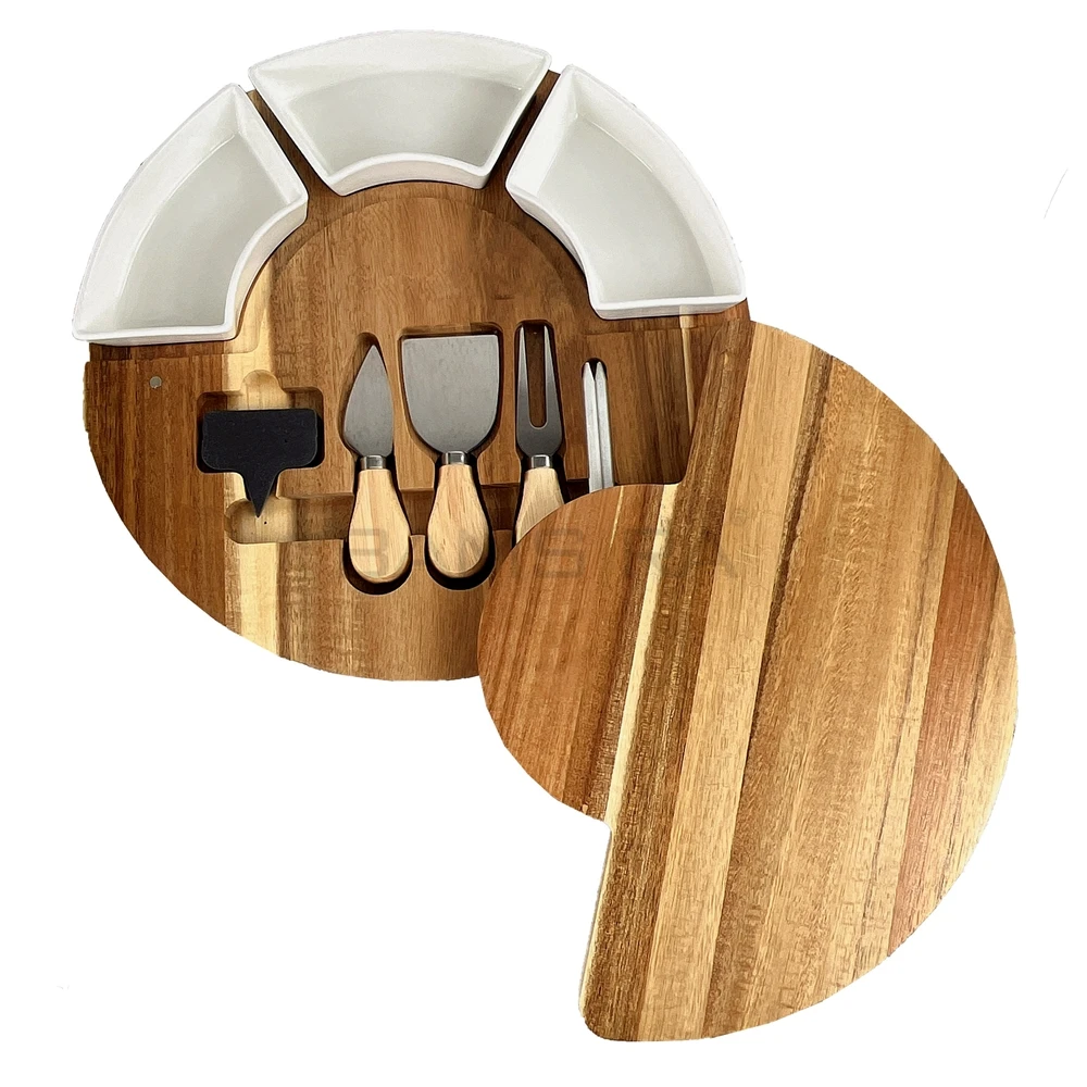 Acacia Wood Cheese Board Set,Rotating Charcuterie Board Set With Double ...