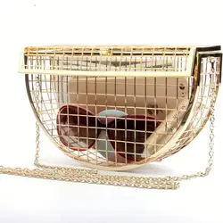 2020 Unique Fashion Design Personality Hollow Out Gold Metal Cage Party Clutch Evening Purse Shoulder Bags