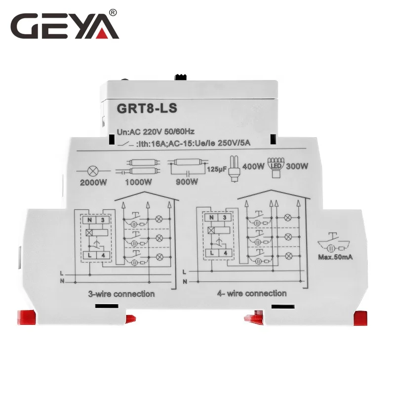 GEYA GRT8-LS AC230V Multifunction Staircase Light Time Switch Staircase Relay Electronic 1SPST 16A