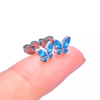 1 Pair  F136 Titanium 20G Piercing Studs Plug in Shaped Butterfly Back Earrings Fashion Women Ear Studs With Zircon