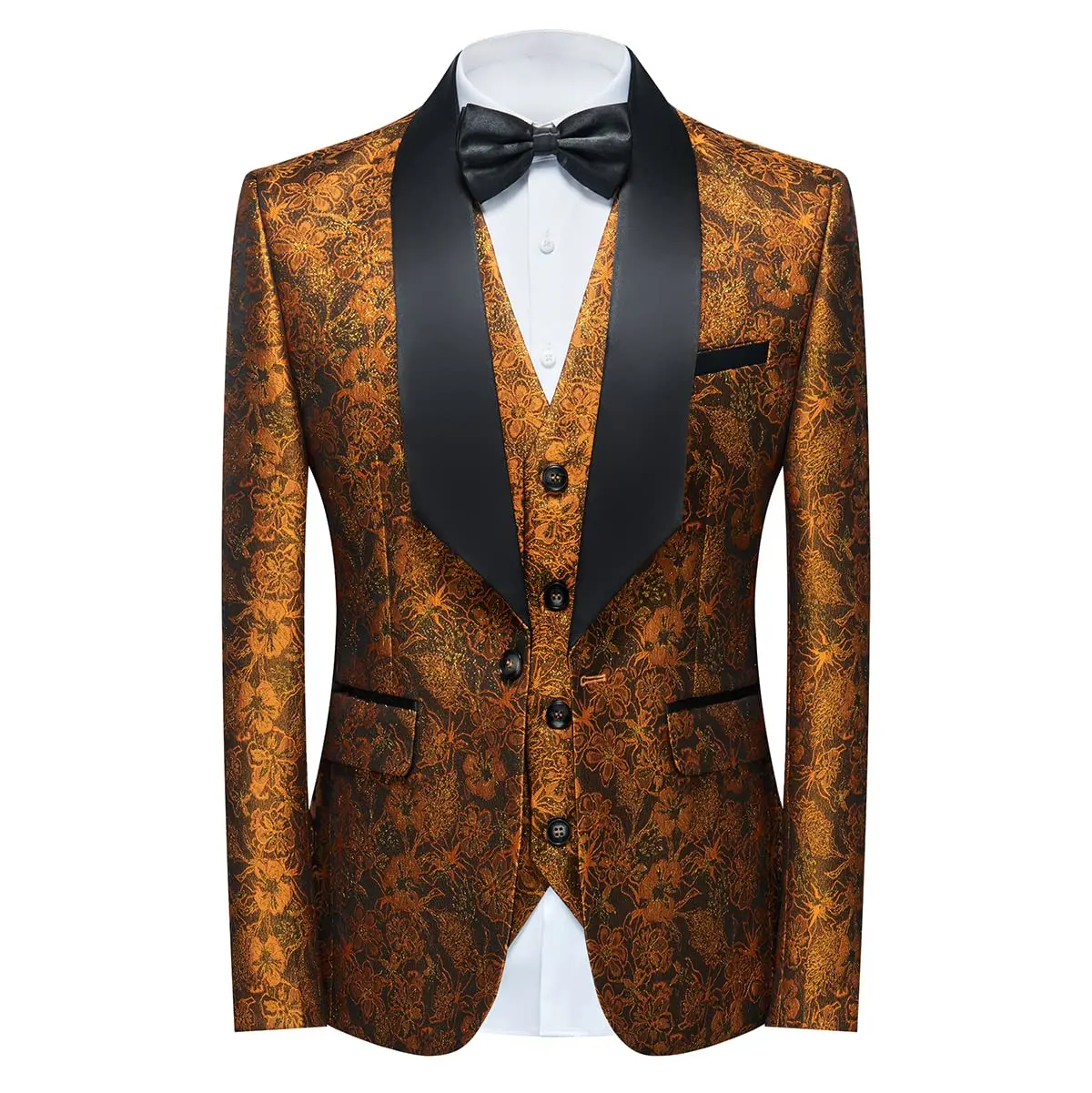 Tuxedo Suits for Men Piece Regular Fit Suit Floral Pattern Blazer Jacket  Waistcoat Pants Men Suit Set for Wedding