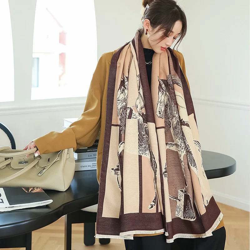 Wholesale Tassel Shawl Scarf Women Autumn And Winter New Cashmere Blend  European And American Wind Thick Warm Dual-purpose Scarf From m.