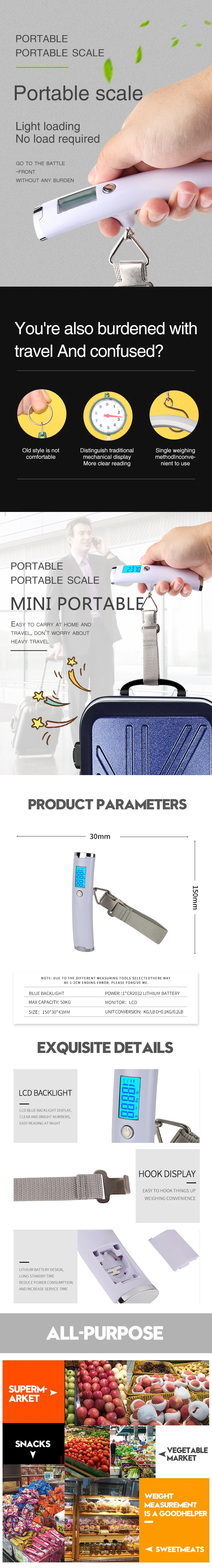 110lb/50kg Portable Hanging Scale For Travel Baggage Digital Luggage ...