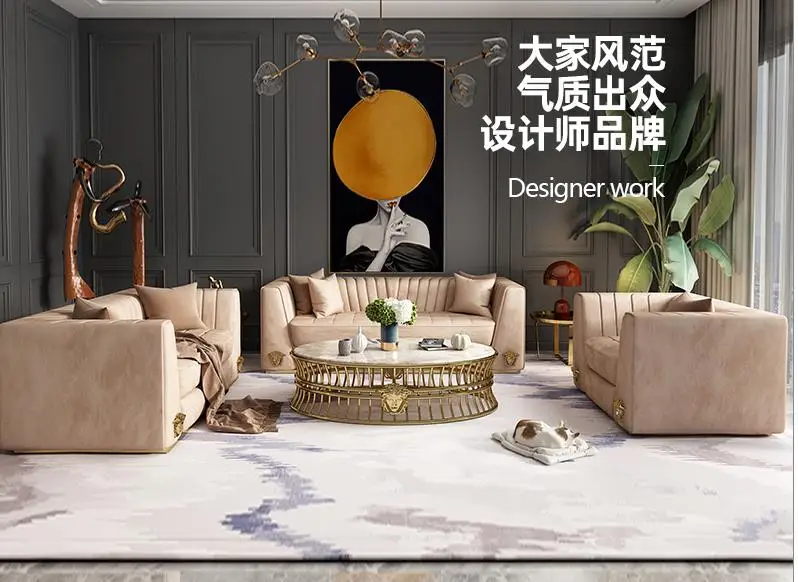Modern Luxury Middle Center Table With Medusa logo Gold Stainless Steel Base Round Marble Top Coffee Table