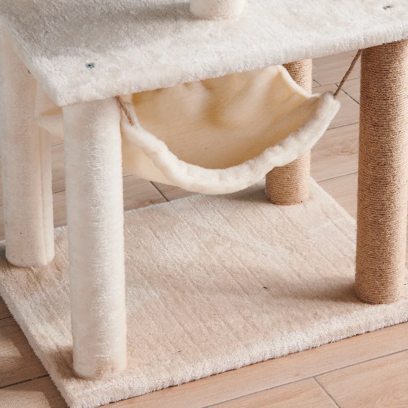 Factory Direct Sale Cat Tree Tower Short Plush Natural Sisal Pet Cat Climbing Stracher Wood Condo Furniture Scratching Post
