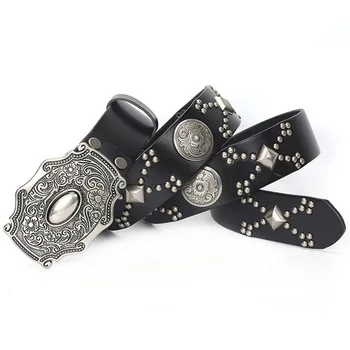 studs belt punk vintage 本革 XZQTIVE Studded Punk Rivet Belt for Women/Men - Leather