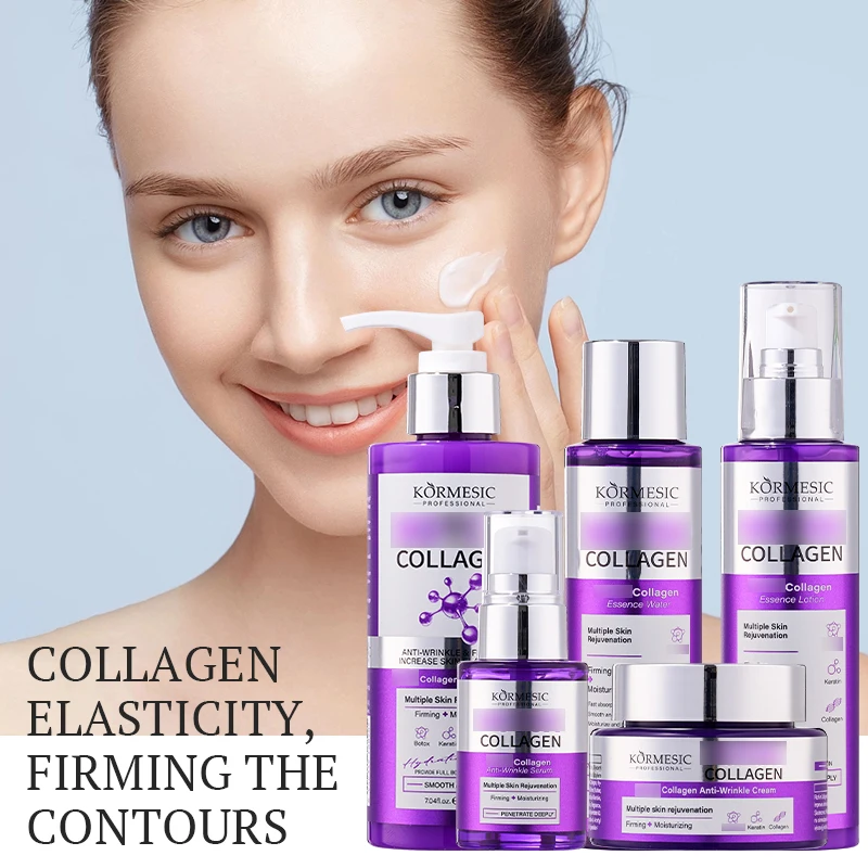 KORMESIC Private Label Custom OEM Wholesale Body Lotion Face Wash Facial Cream Anti-wrinkle Firming Collagen Skin Care Set