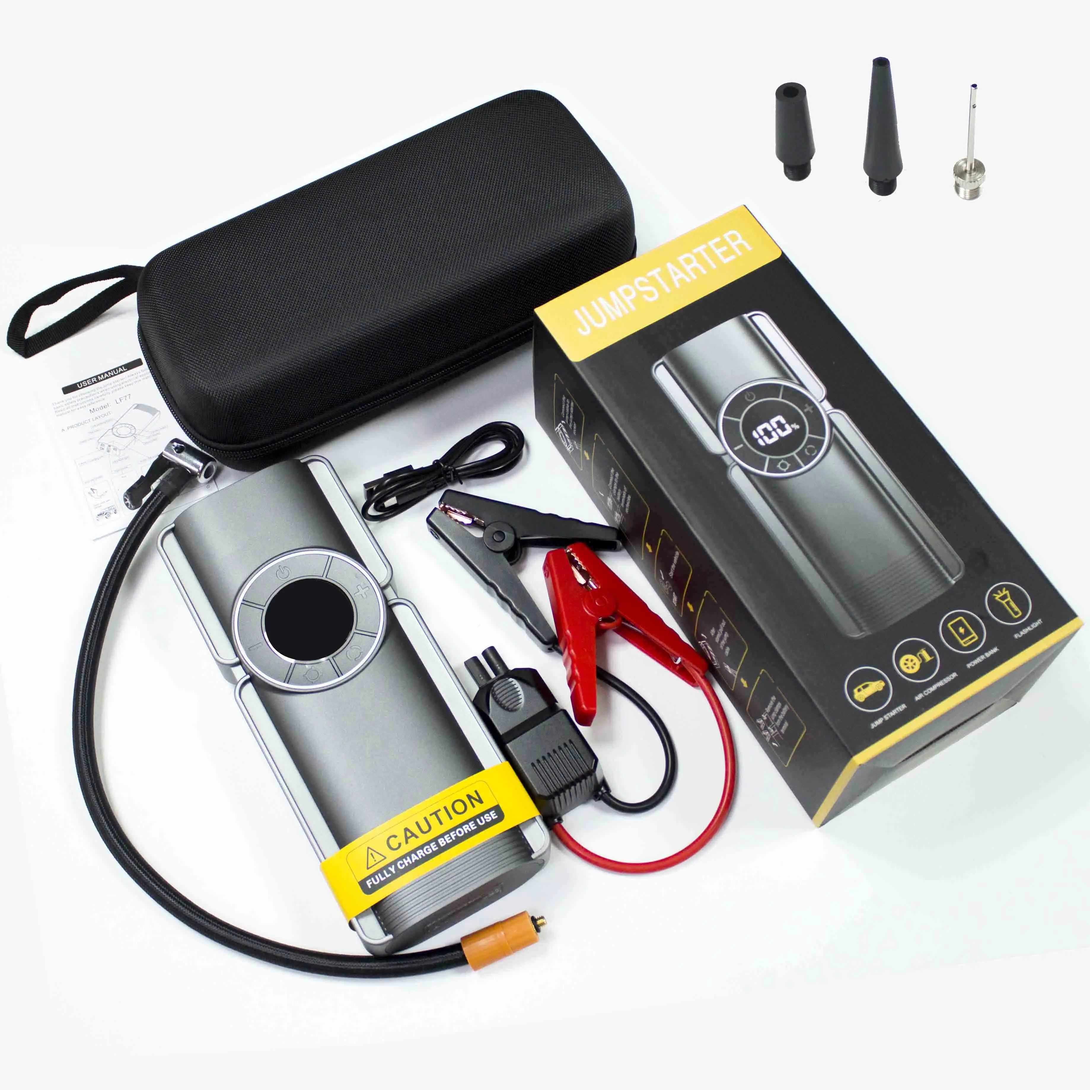 2500A 4-in-1 Jump Starter 20000mAh Portable Air Pump Tire Inflator Power Bank Emergency Car Battery Booster Kit