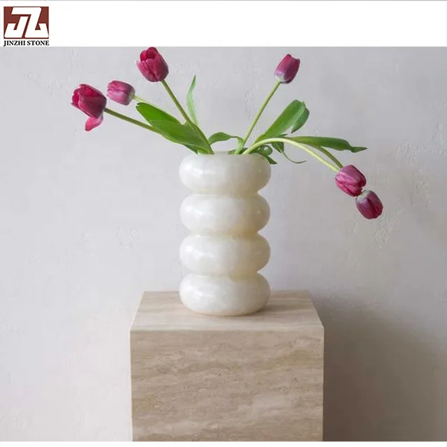 New Design Decorative Handcrafted Small Marble Flower Pot Luxury Onyx Stone Table Vase